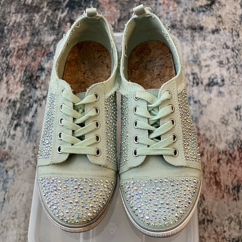 Gianni Bini Green Silver Sparkle Sneakers